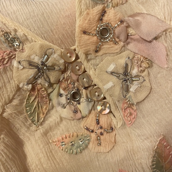 Rebecca Taylor 100% Silk Deep V-Neck Embellished Cream Shell/Tank/Blouse - Picture 11 of 12